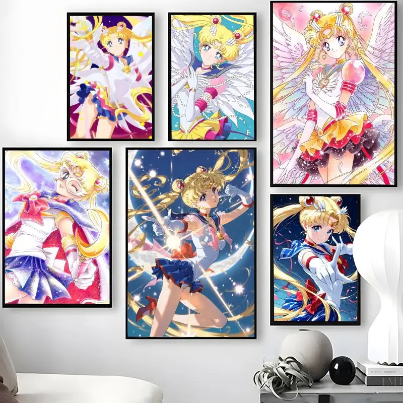 Anime S-Sailor M-Moon Poster, wasserfeste, selbstklebende Wandkunst-Aufkleber, abnehmbare Wanddekoration für Wohnzimmer und Schlafzimmer