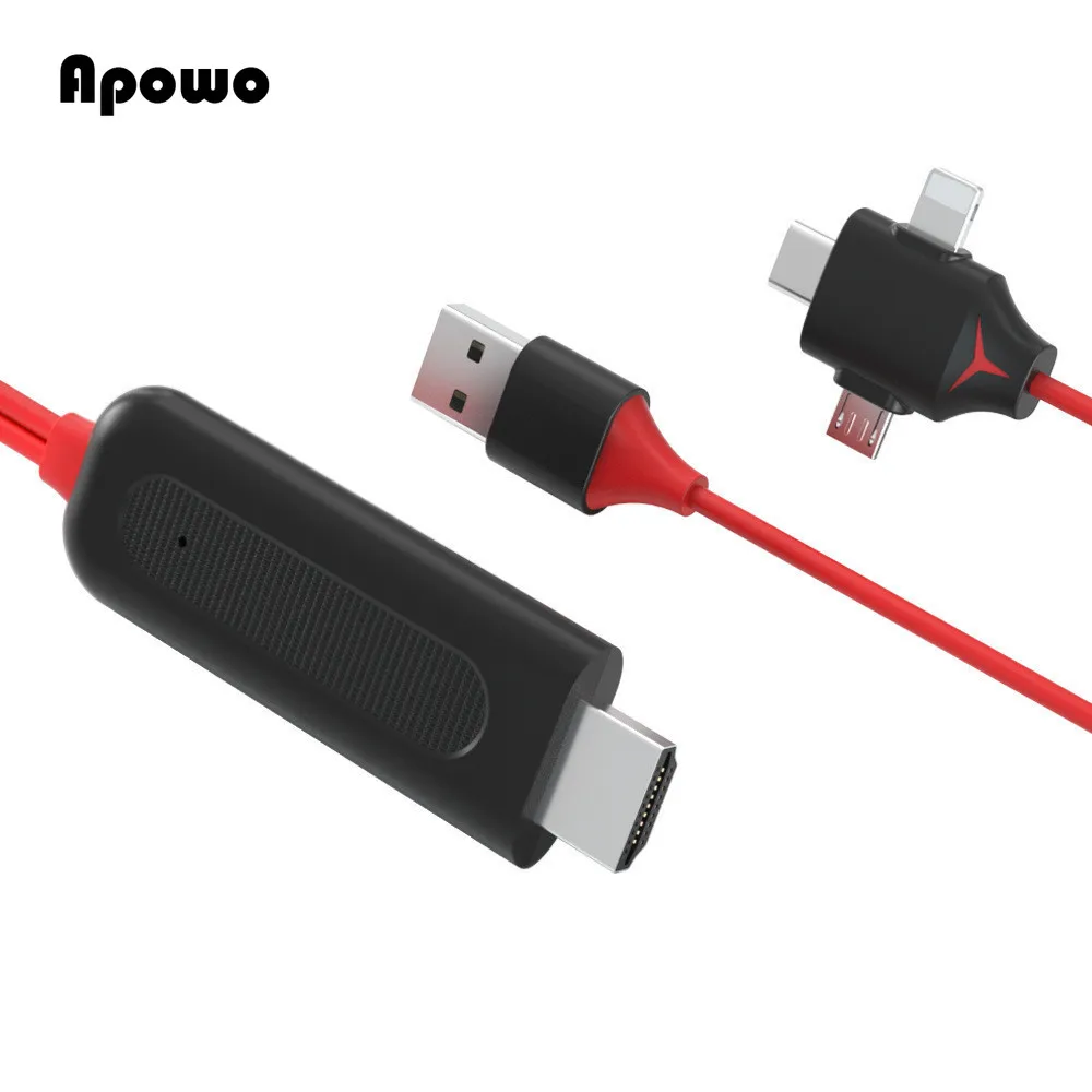 Konwerter 3 w 1 Adapter lustrzany odlew MHL kabel Micro USB typ C na HDMI-dla iphone\'a IPad telefon z androidem projektor telewizyjny