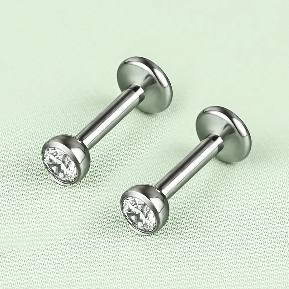 1 G23 Titanium Insert cup Shaped Zirconium Inlaid Flat Bottomed Rod for Human Body Puncture lip Nail Tongue Nail