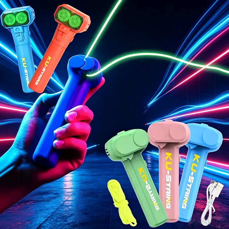 String Rope Glow in The Dark String Rope Launcher Luminous Portable Handheld String Stress Relief Toy For Kids Party Gift
