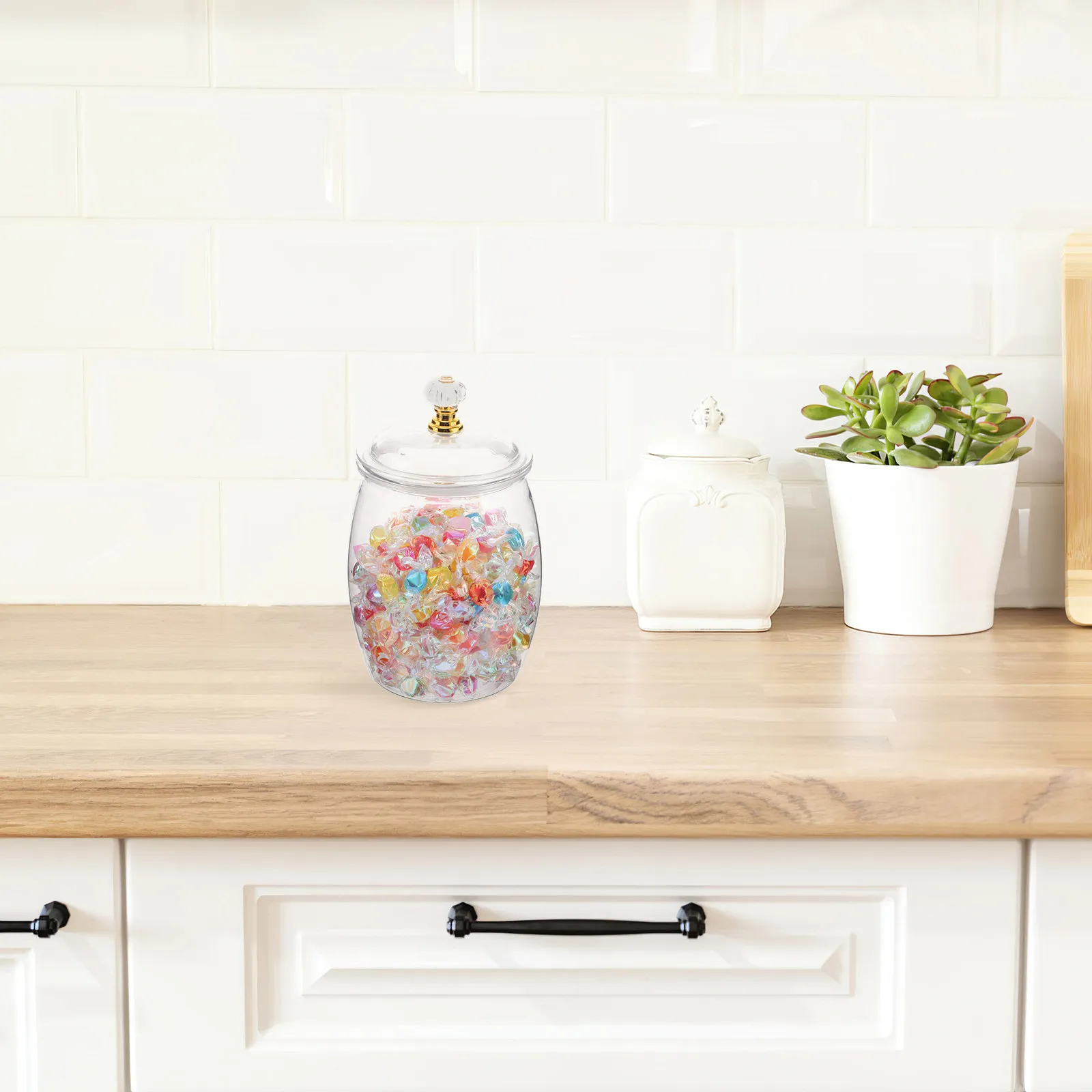 2Pcs Transparent Plastic Candy Container with Tight Seal 1.2L Lightweight Shatterproof Cookie Jar for Home Office Travel Snack
