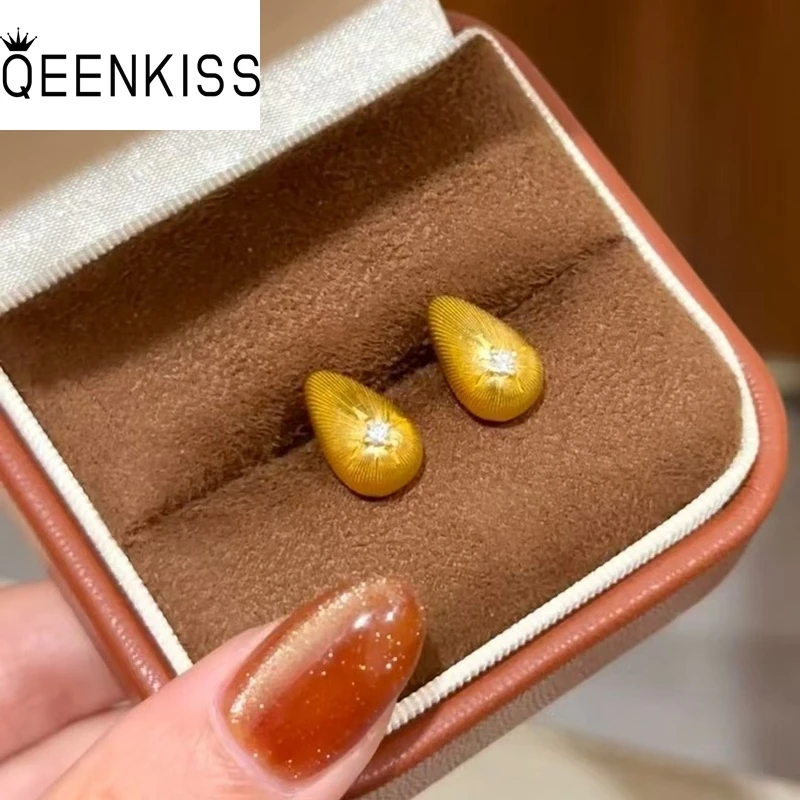 

QEENKISS Gold Waterdrop Heart Stud Earrings For Women Wedding Party Birthday Christmas Bride Mother Girl Ladies Gifts EG5486
