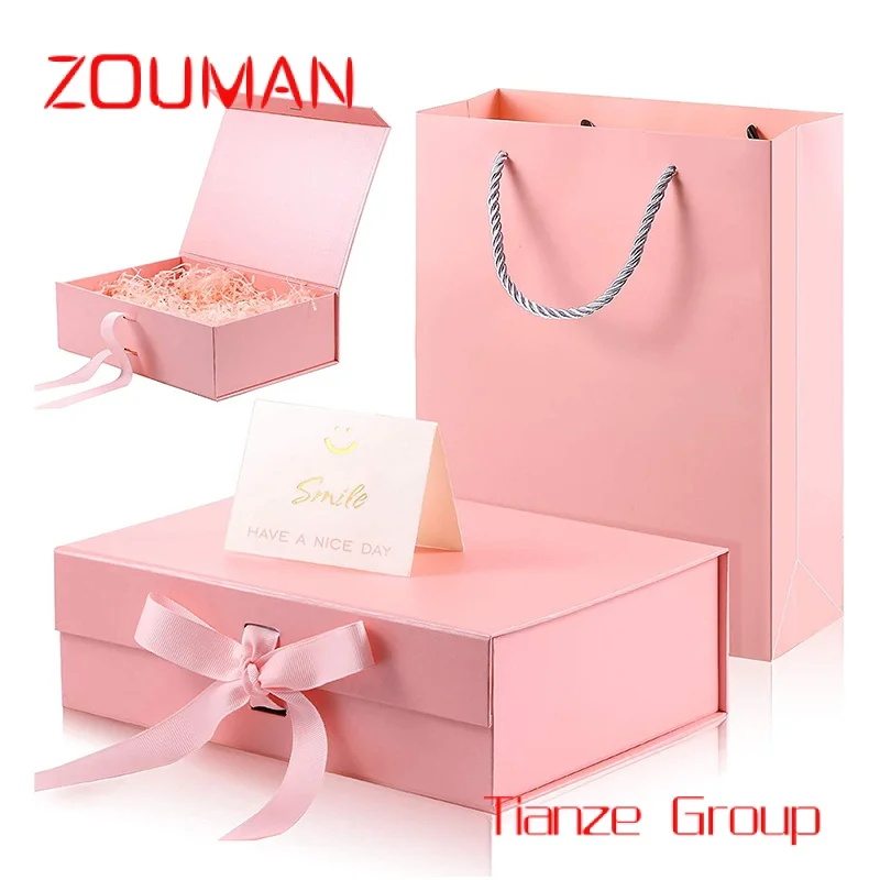 Custom , Cardboard Gift Box Luxury Box With Changeable Ribbon and Magnetic Closure Folding Big Gift Boxes Set