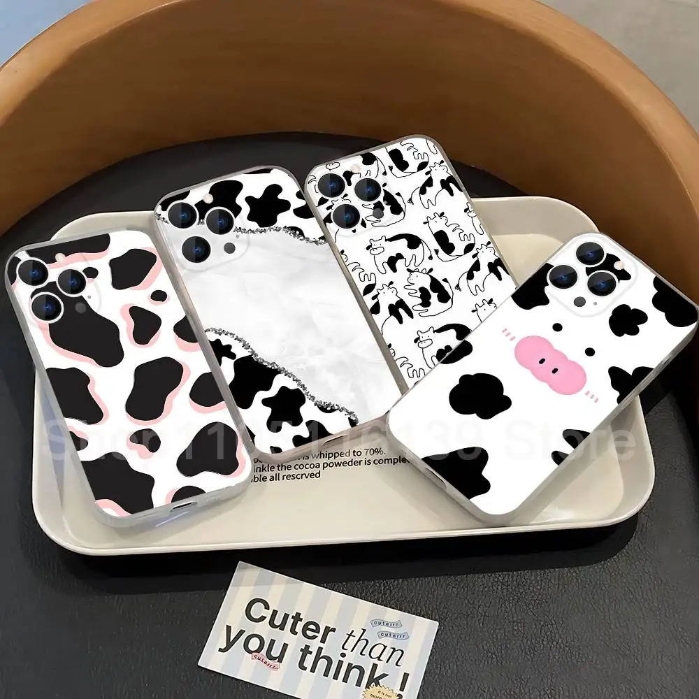 

Black white cow print Phone Case For iPhone 17,16,15,14,13,12,11 Pro,Max,Plus,X,XS,XR,SE4,E Mini Transparent Soft Cover