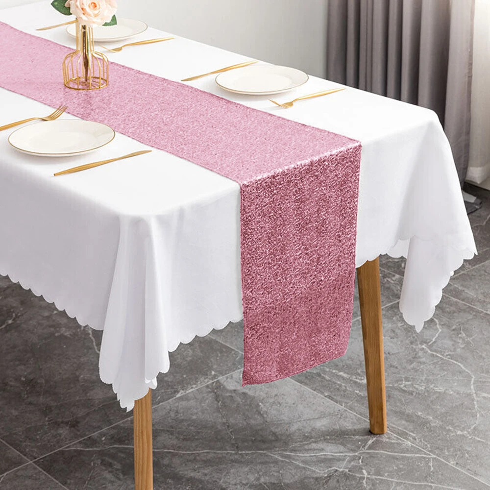 Pink 12 x 108 inches Sequin Table Runner,For Wedding Birthday Bachelorette Holiday Party Supplies Decorations