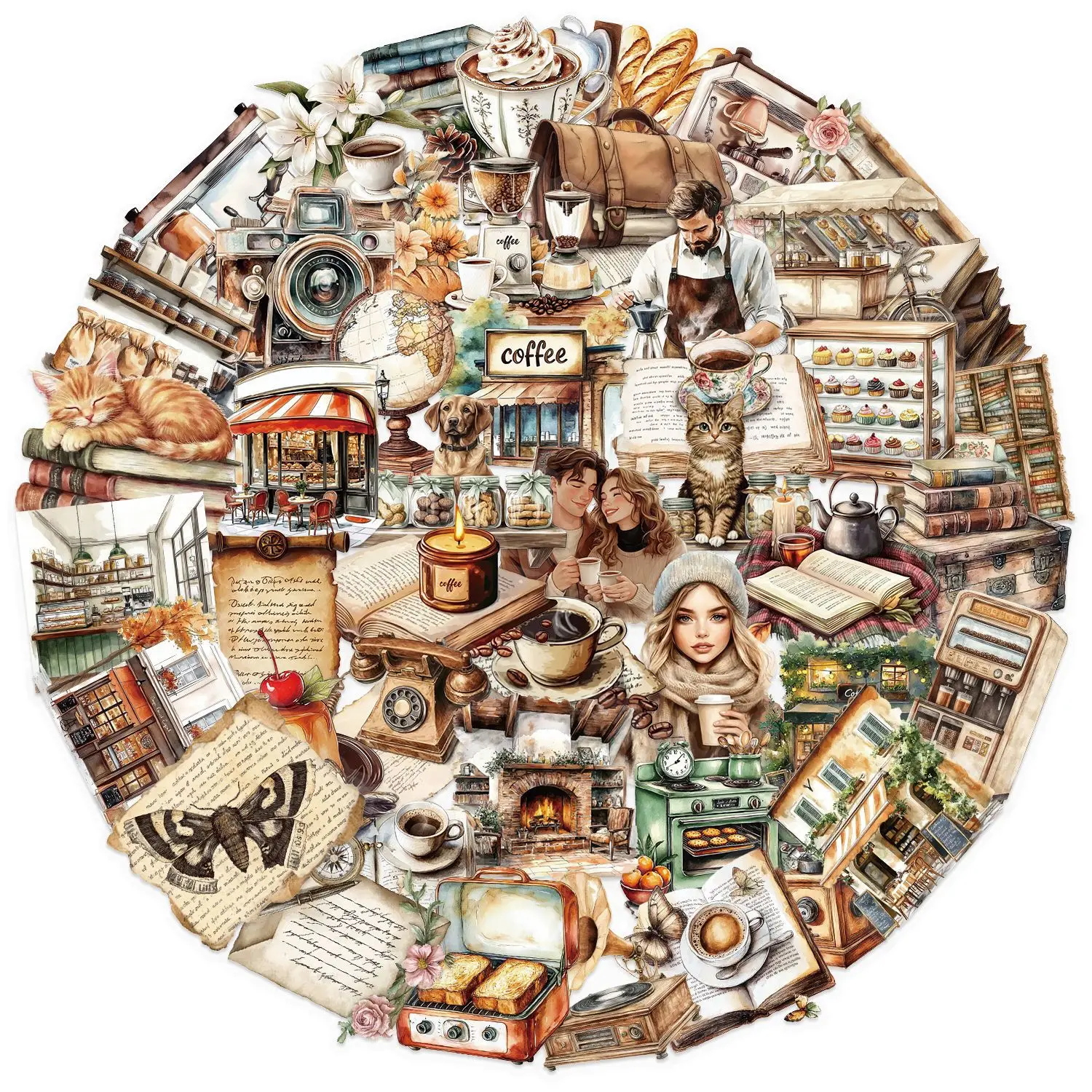 50 Pcs 투명 Ins 레트로 커피 스티커 팩 방수 투명 PET 원장 재료 장식 기타 노트북 고정식