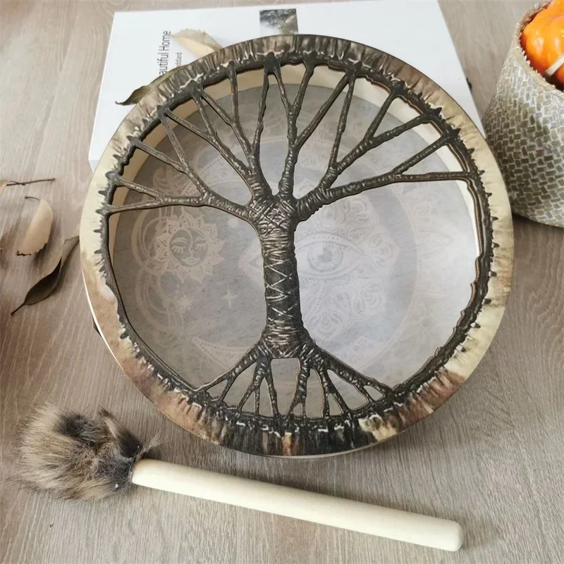 Lunar Eclipse Shaman Drum Alchemical Moon Style 25cm Sound Healing Tool Faux Sheepskin Drumhead Percussion Musical Instrument