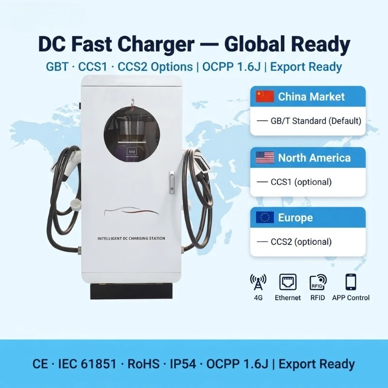 Customized 40KW 60KW GBT Double Commercial DC Quick Charger 200-1000V 7 Inch Touch Screen OCPP 1.6J 4G RFID IP54 EV Charging Poi