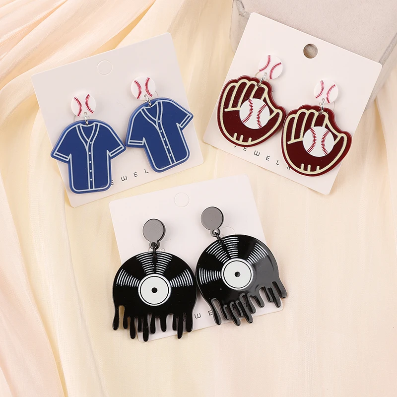 1Pair Women Stud Earrings  Acrylic Baseball Heart Jewelry Festival Birthday Gift