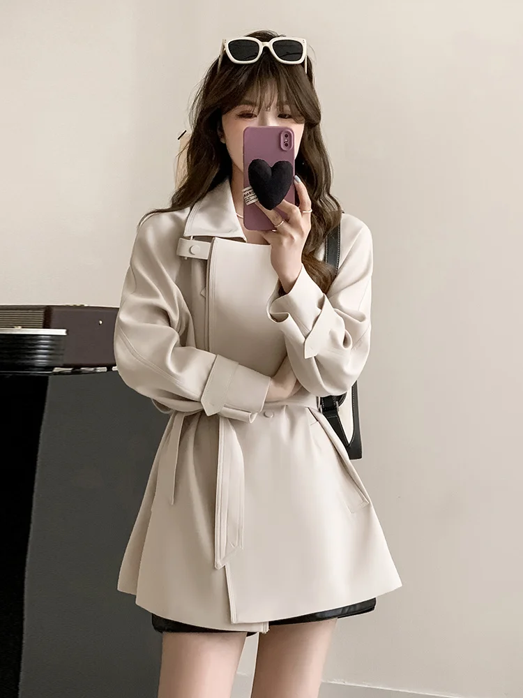

Trench Coat Buttoned To The Top Woman Clothing Fleece-Lined Cozy Ulzzang Females Tender Asymmetrical Grommet Frilled