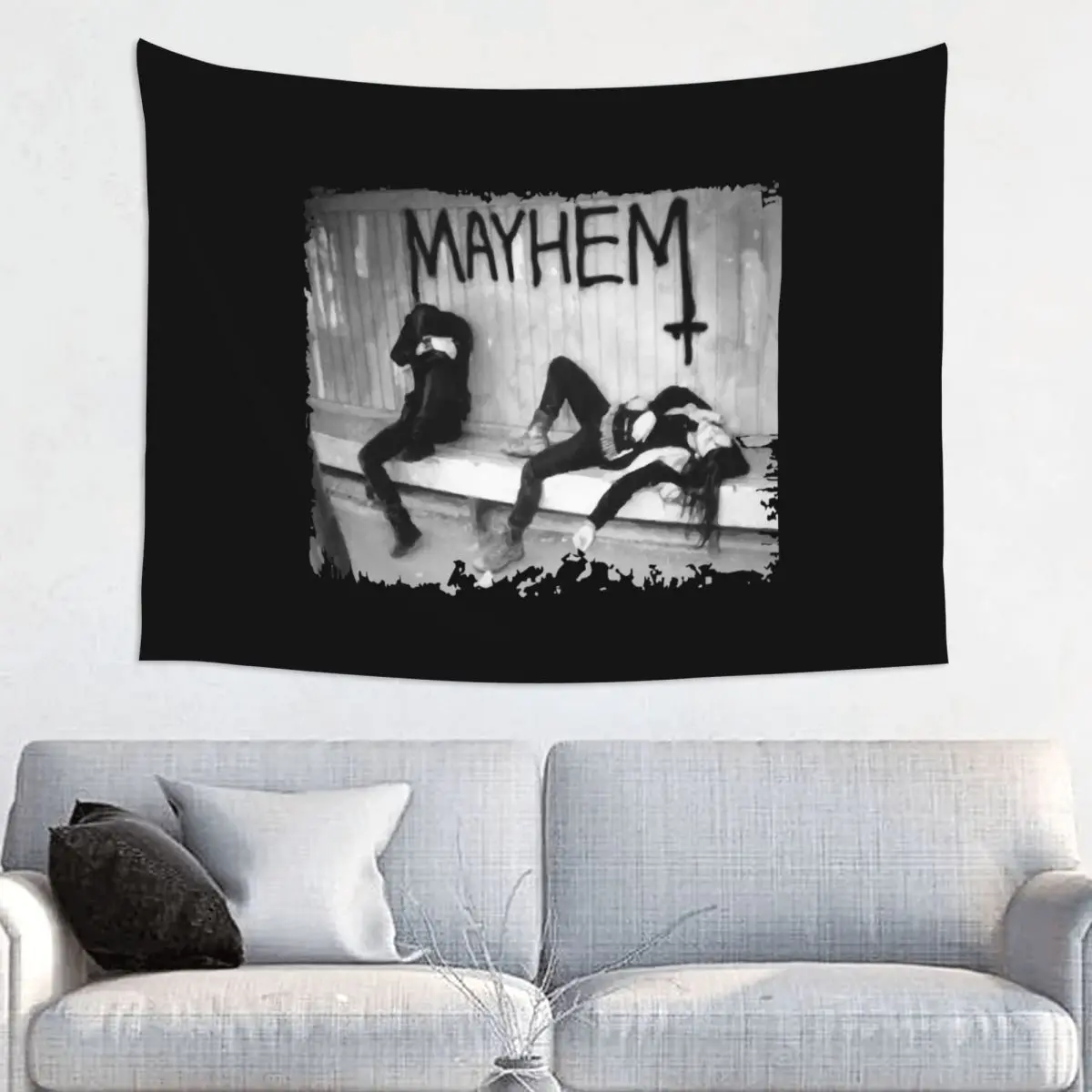 Mayhem Street Tapestry Hippie Polyester Wall Hanging Black Metal Music Wall Decor Yoga Mat Psychedelic Tapestries