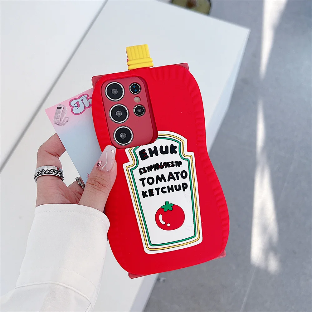 

Novelty 3D Trendy Tomato Ketchup Bottle Phone Case for 17 Pro Max Soft Silicone Fun Protective Cover for iPhone 16 15 14 13 Pro