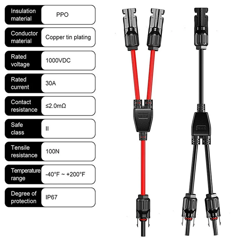 كابل Y-Branch لموصل الطاقة الشمسية، محول متوازي للكابل الشمسي للألواح الشمسية