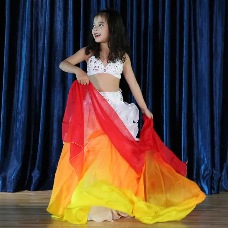 

Customized Children's Belly Dance Scarf Silk Handmade Performance Practice Hand Throwing Gradually Changing Color Colorful Scarf