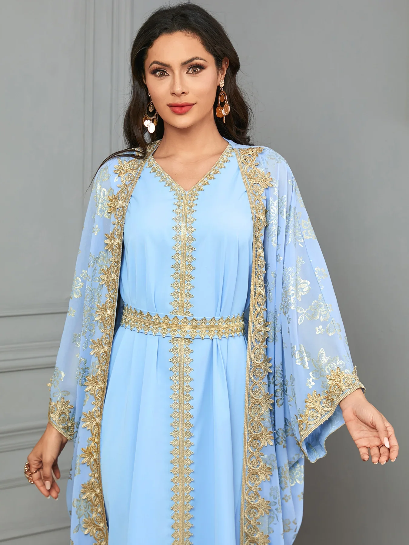 Eid Muslim Party Dress for Women Abaya with Inner Dress 2 Piece Set ...