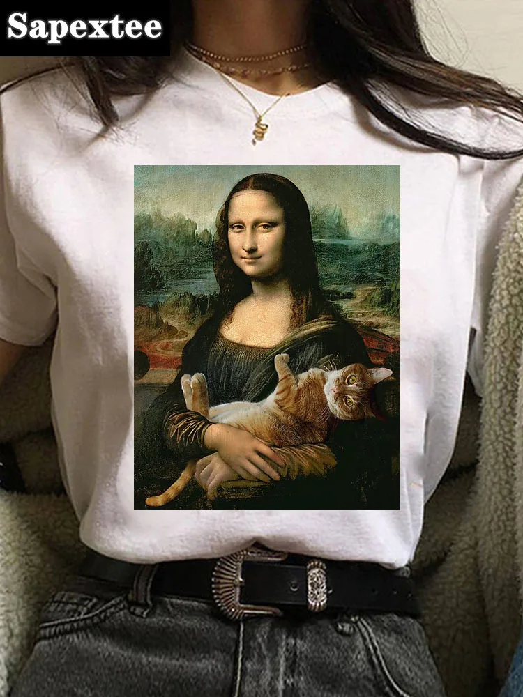 Summer Fashion Women Tshirt Casual Funny White Mona Lisa T Shirt Women Tee Shirts Short Sleeve Female T-shirt Tumblr Cute Tshir