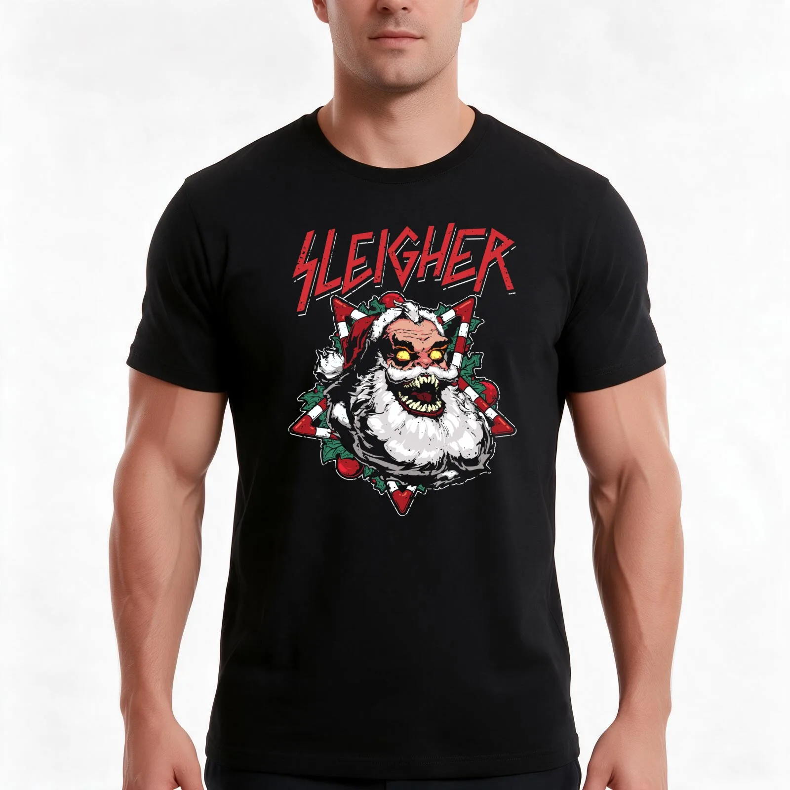 Santa Sleigher T-Shirt, Summer Casual Cotton Tee, Oversized Streetwear Tops, Vintage Graphic Print, Loose Fit Short Sleeve