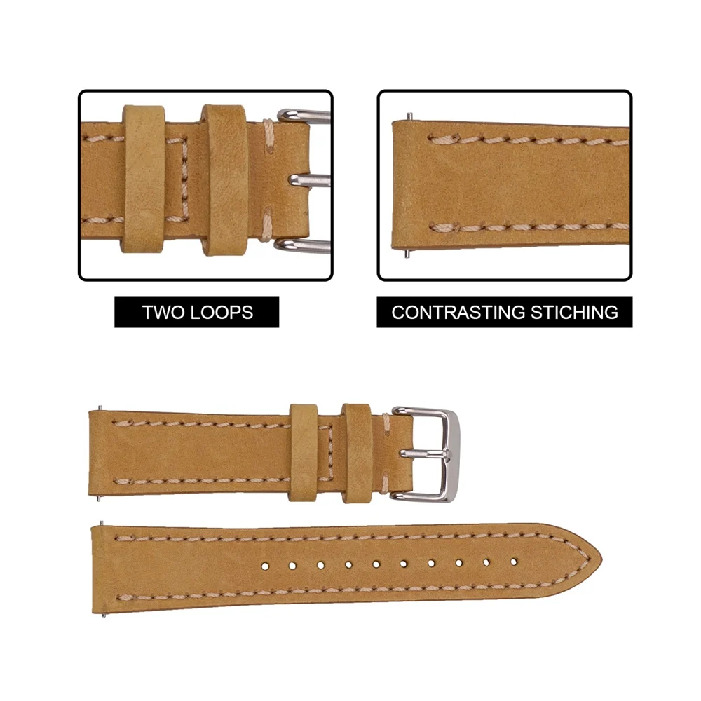 EACHE Watch Strap 22mm High Quality Crazy Horse Leather Genuine Quick Release Watch Band 18mm 20mm