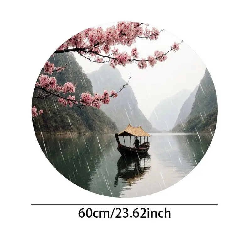 

1 piece round river scenery mat, 60cm with cherry blossoms, non-slip base, perfect for home decor in living room or bedroom.
