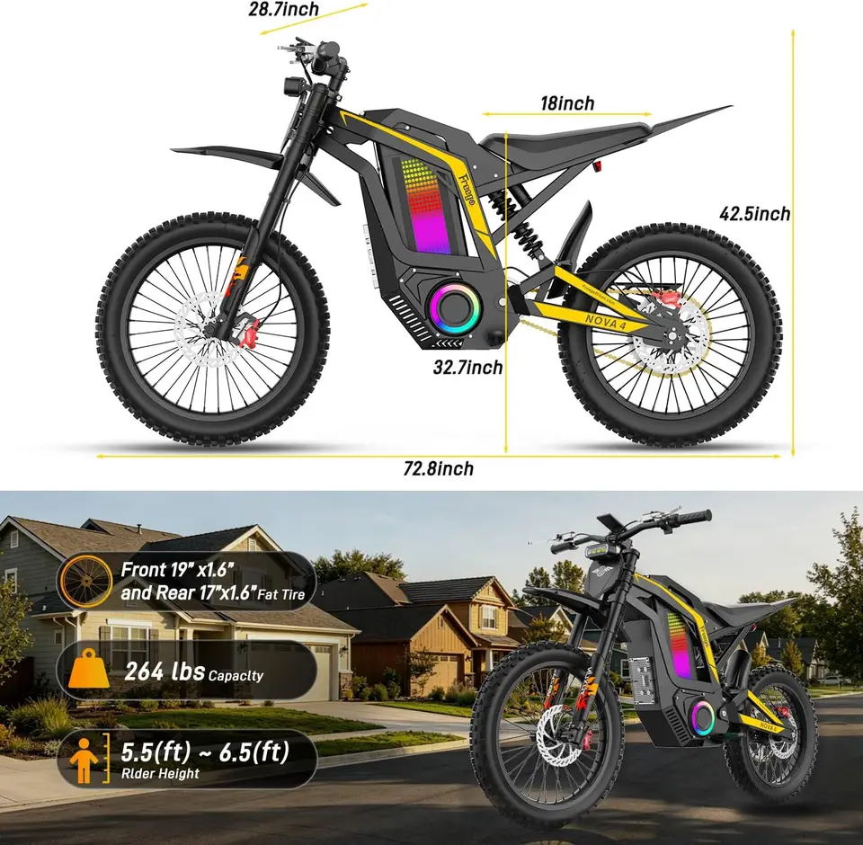 Freego N4 Mid-Drive Electric Dirt Bike 60V 30Ah 6000W Peak 45 MPH Hydraulic Brake Off-Road Ebike All-Terrain Electric Bicycle image 6