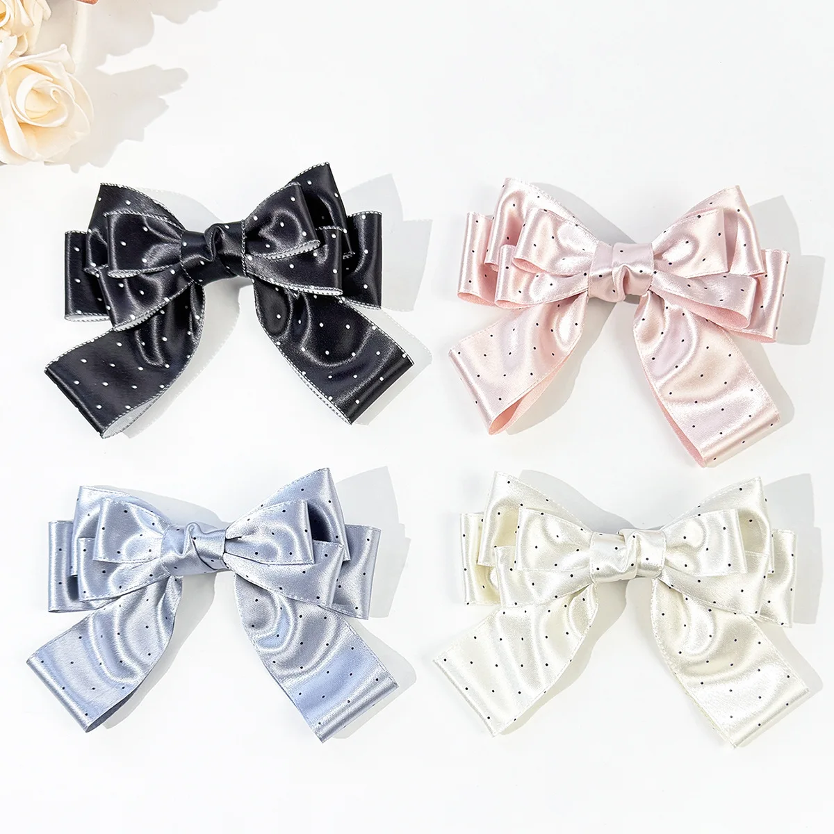 24pc Elegant Dot Spot Print Bow Hair Clips for Women And Girls Side Hairgrips Bulk Pack Hair Accessories