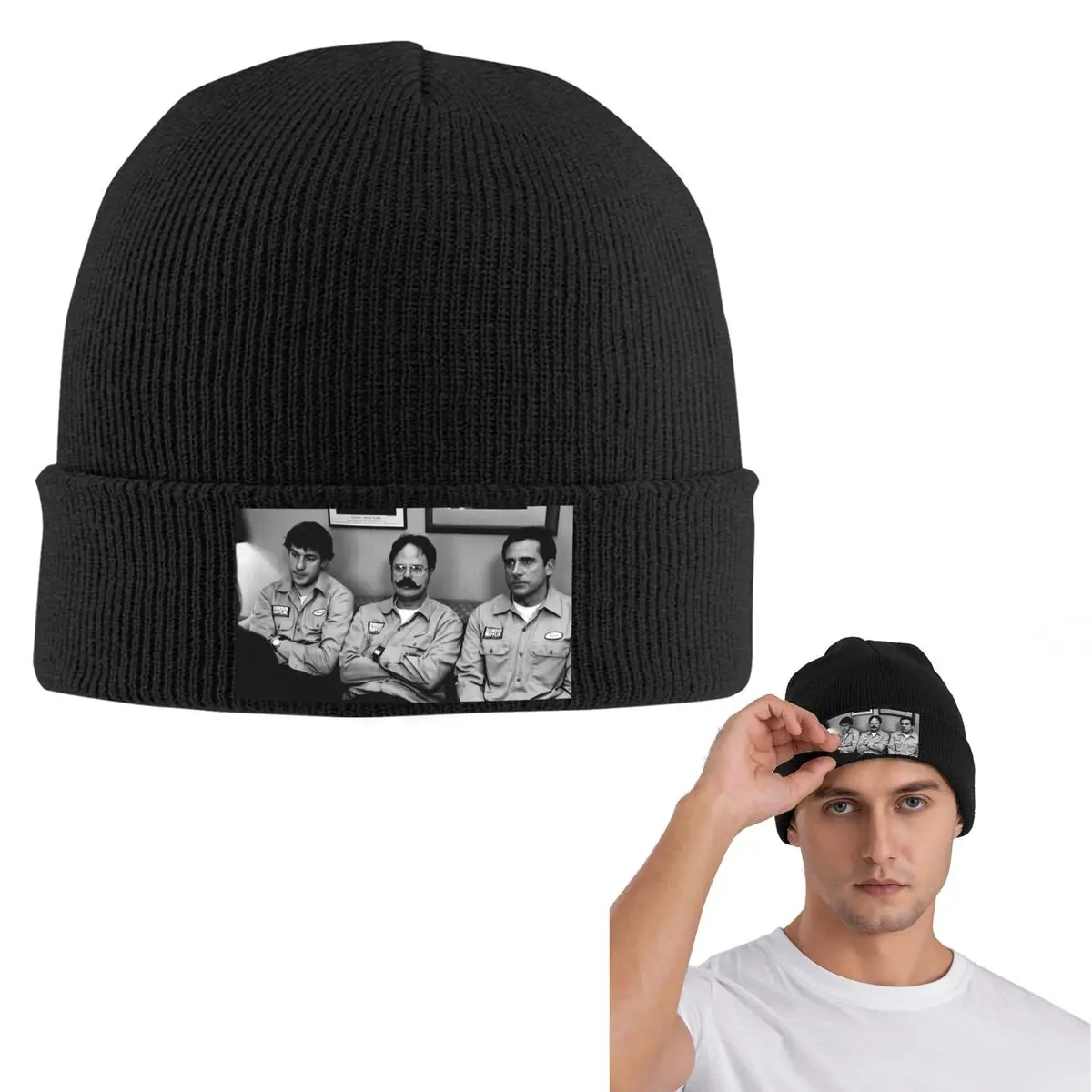 Jim, Dwight And Michael At Utica The Office Dunder Mifflin Paper Company Warm Knitted Cap Winter Knit Bonnet Hat for Unisex