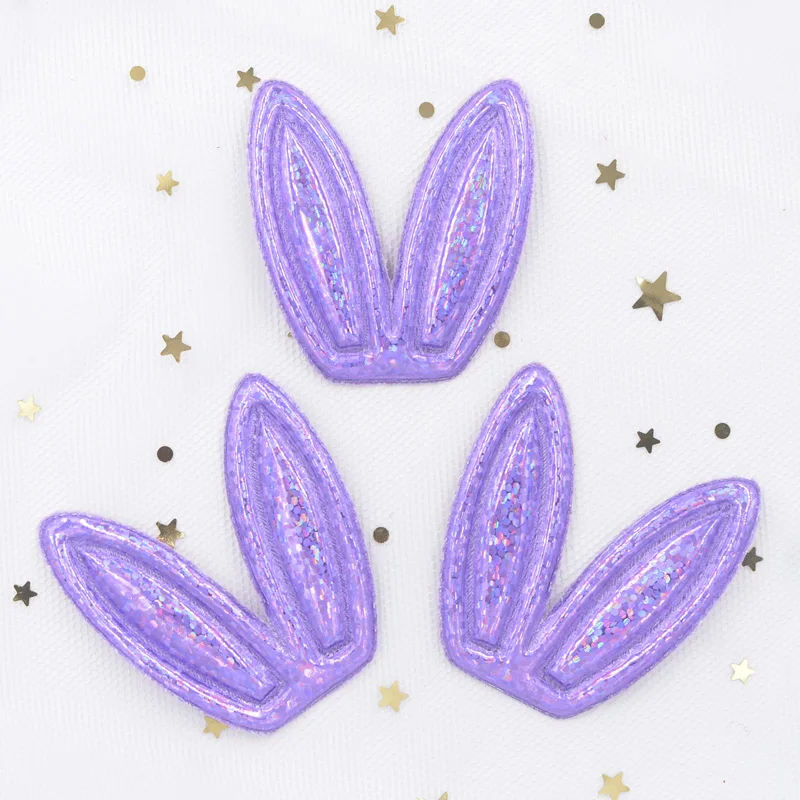 12Pcs Glitter Lase PU Fabric Rabbits Ears Applique Padded Patches for Hair Hoop, Clips, Band, Headdress, Hairdress, Ornament