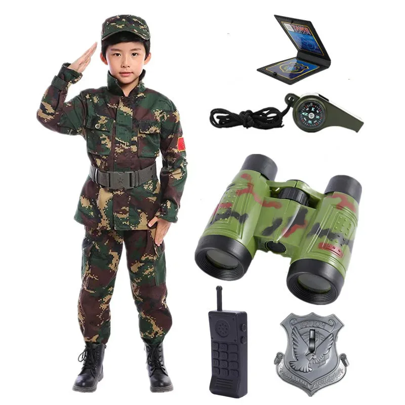 

Kids Soldier Costume for Kid Party Army Costume camouflage Costumes for Boys Jungle Field Sniper Set with Pistol Compass Whistle