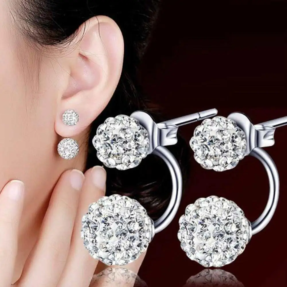 Shambhala Double Ball Design Stud Earrings Women\'s Jewelry Double Crystal Ball Earrings Korean Style Jewelry Accessories