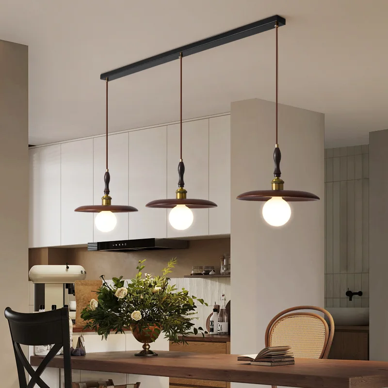 

ins Nordic style black walnut nostalgic retro style bedroom bedside small chandelier, bar restaurant light three chandeliers
