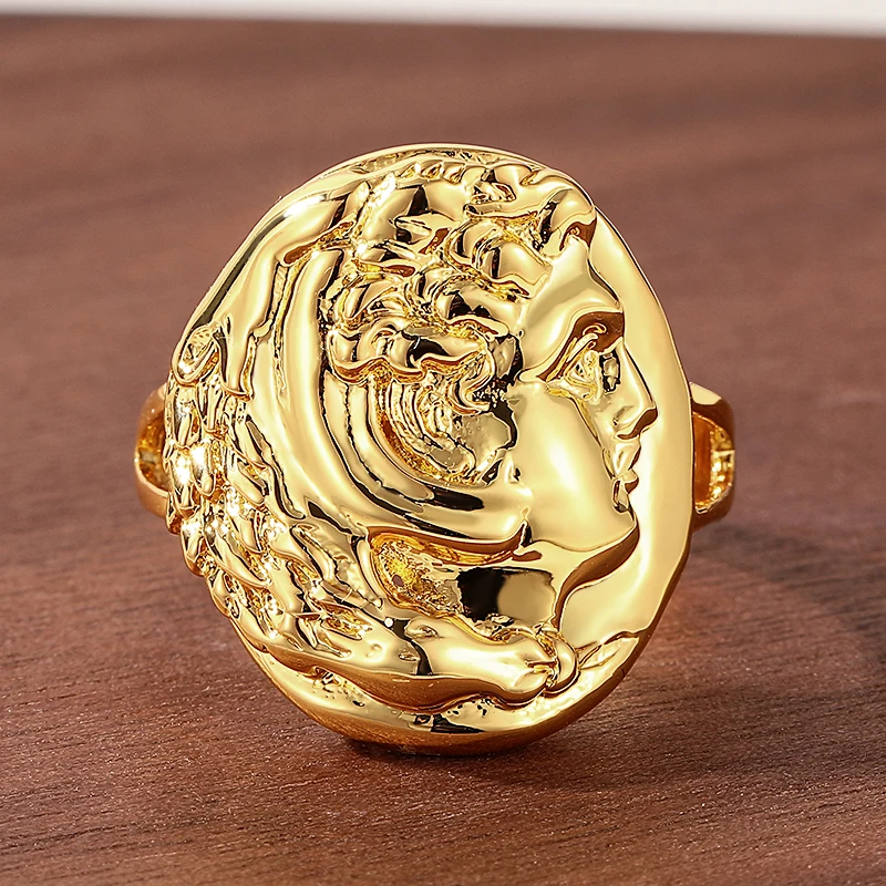 حلقة هرقل منحوتة على شكل حلقة قديمة، تصميم تمثال لوحة دائرية، حلقة إيمان، حجم فتحة قابل للتعديل #5