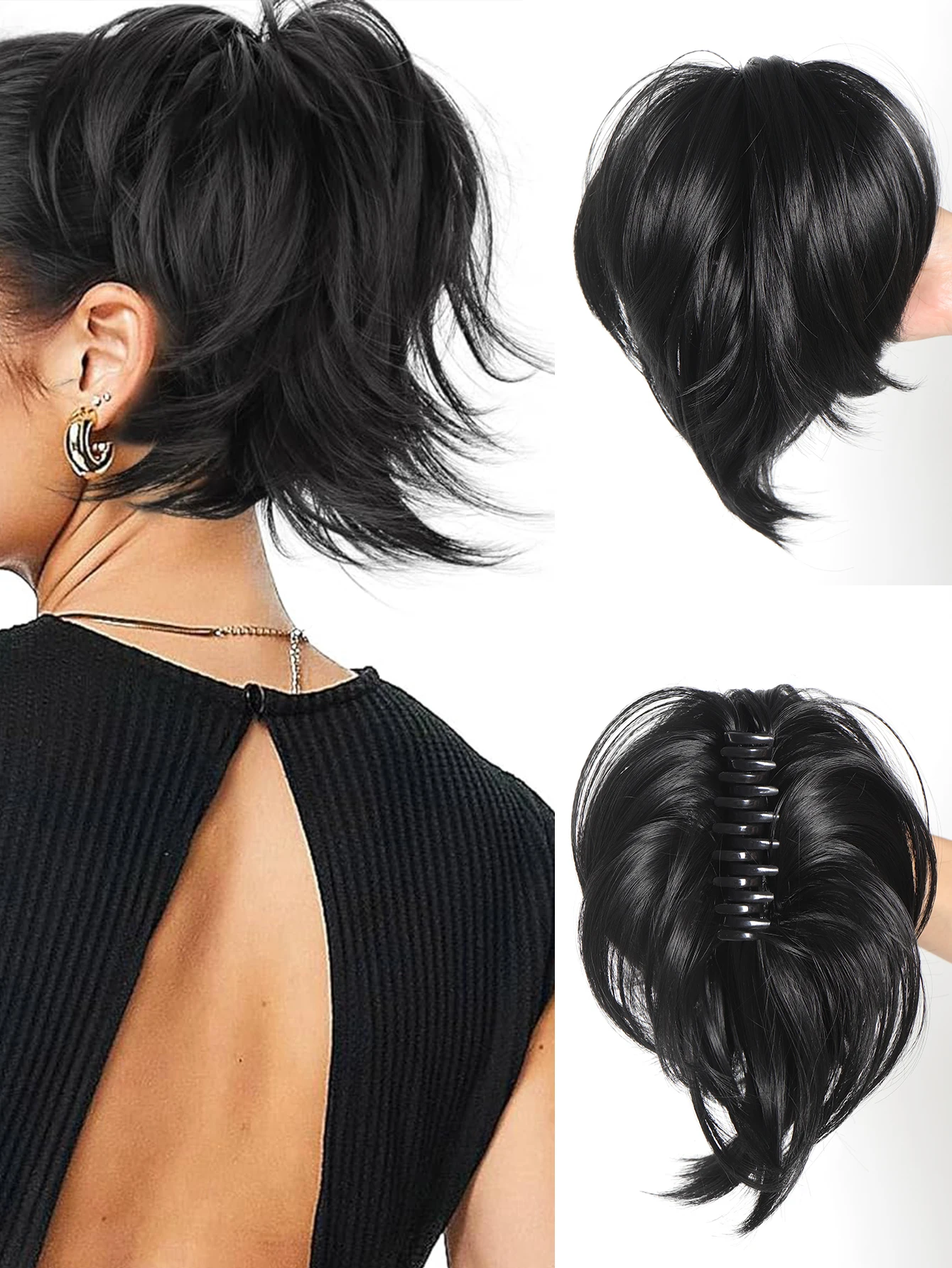 

Synthetic Claw Clip DIY Short Ponytail Hair Extensions Bendable Metals Bun Hair Piece Wig Messy Straight Hair On for Women