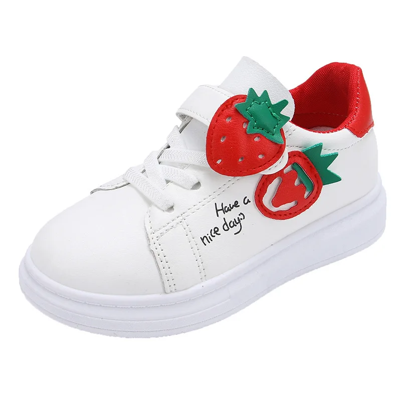 Spring Autumn Strawberry Student Flat Small White Shoes for Girls Casual Sports Shoes Baby Children 3-12 Years Kids Skate Shoes