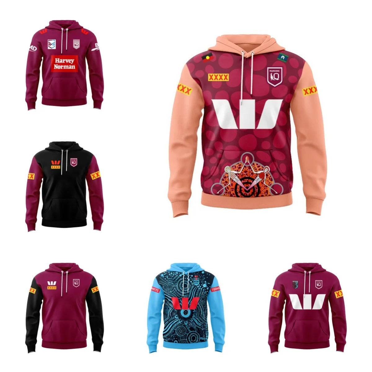 

Hoodie Queensland Maroons 2024 Mens Aboriginal Jersey Replica (Custom name and number )