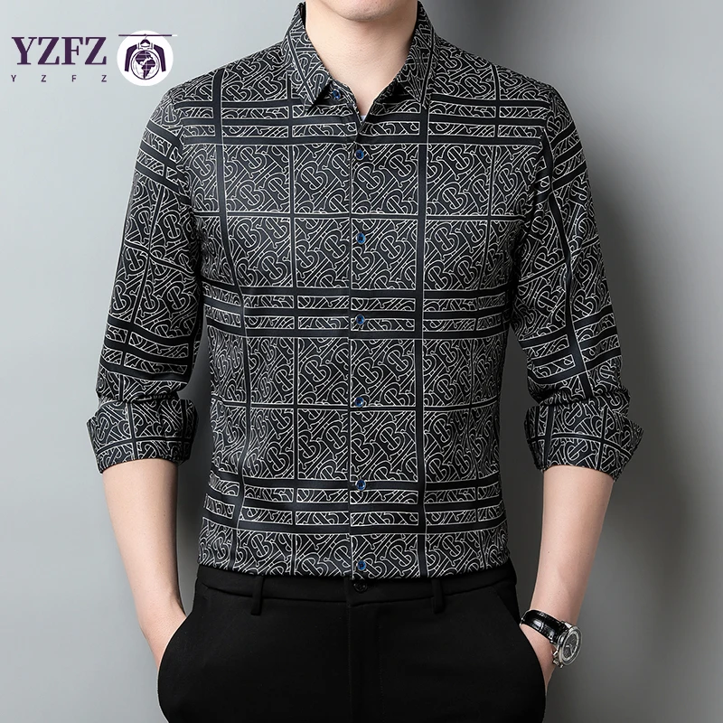 

New Men's Casual Printed Long Sleeved Lapel Shirt for Spring and Autumn Fashion Comfortable Wrinkle Free Top Without Ironing