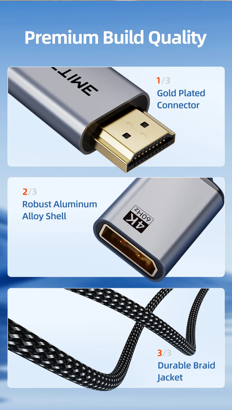 Cable time HDMI zu DP Kabel adapter 4k 60Hz Displayport Konverter Video Audio für Xbox TV Monitor Projektor Schalter PS4/5 Laptop – Detail 4