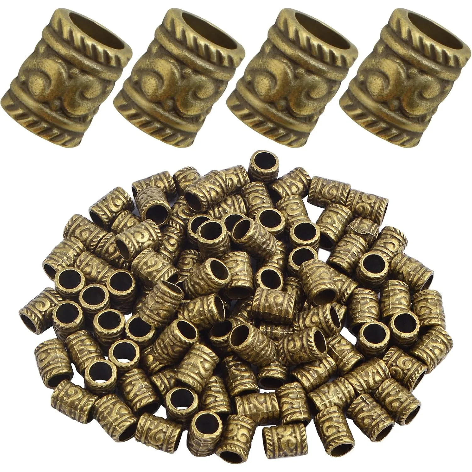 

100pcs Large Hole Spacer Beads Vintage Column Tube Loose Bead Filigree Barrel Charm Beads Accessories for DIY Bracelet Jewelry