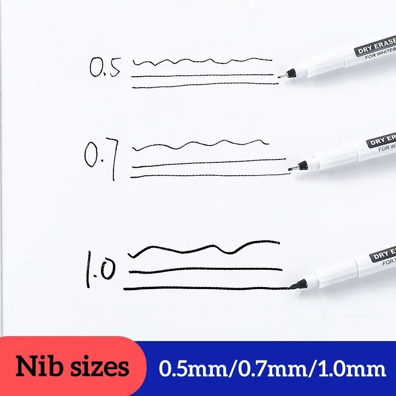 6Pcs Fine Tip Dry Erase Markers Set 0.5/0.7/1.0mm Thin Whiteboard Pens Black Blue Red Erasable Markers for Teaching Office