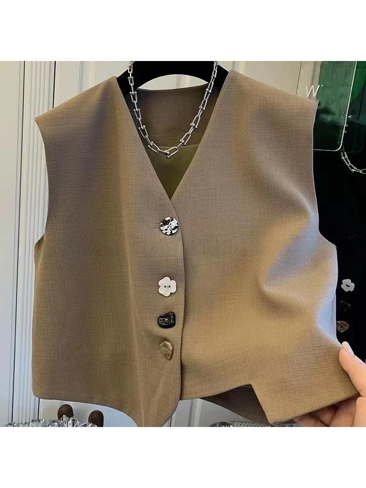 

Повседневный женский жилет свободного кроя с V-образным вырезом для поездок на работу, модный тренд весны 2025 года