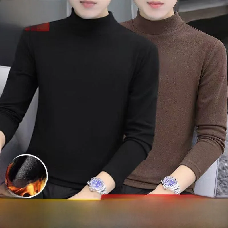 

Утепленная термофутболка с длинным рукавом на флисовой подкладке, мужская базовая рубашка с воротником-стойкой, однотонная, зимнее нижнее белье, верхняя одежда