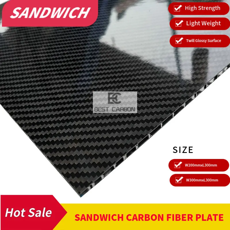 FREE SHIPPING 200mmx300mmx5mm, 300mmx300mmx5mm 3K twill matte/glossy carbon fiber honeycomb panel, sandwich carbon fiber plate