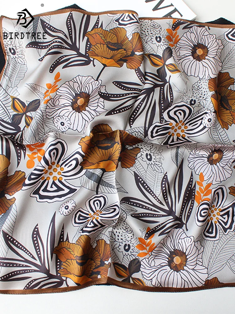 

Birdtree 100%Real Silk Romantic Temperament Flower Print Scarf Mom Gift Elegant Versatile Square Scarf 2024 Spring New A3D840QM