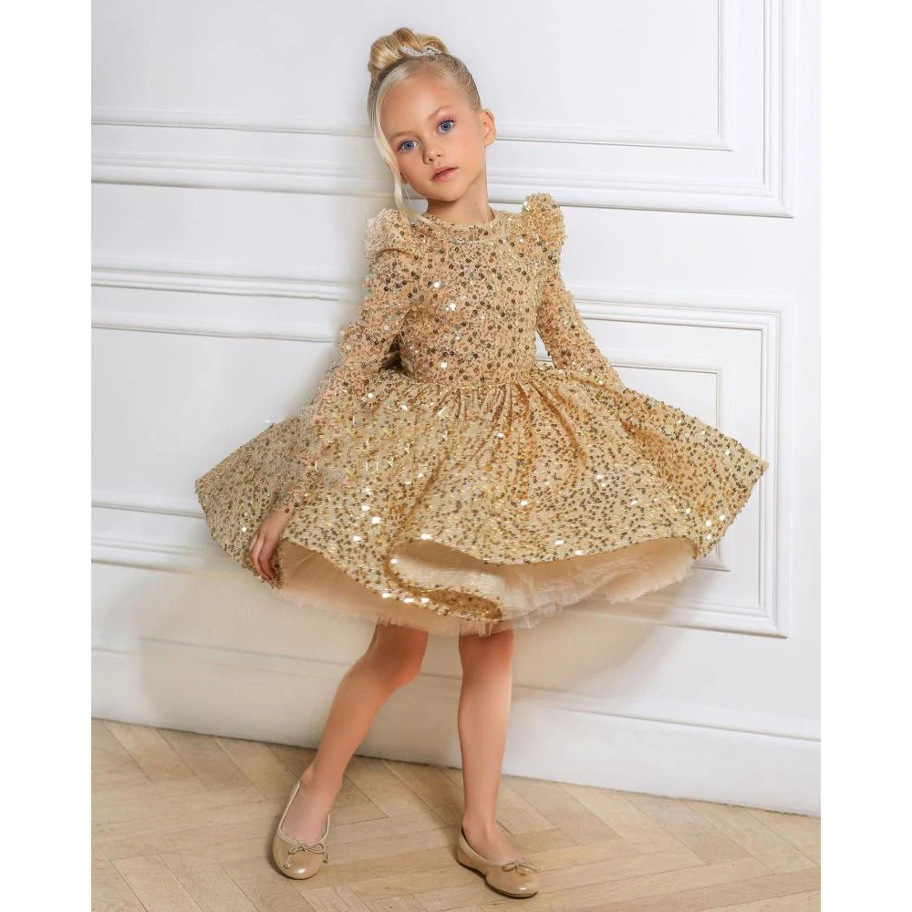 Luxury Sequined Ball Gown Birthday Party Frock Teen 9 10 Year 2022 Robe Princess Perform Girl Dress