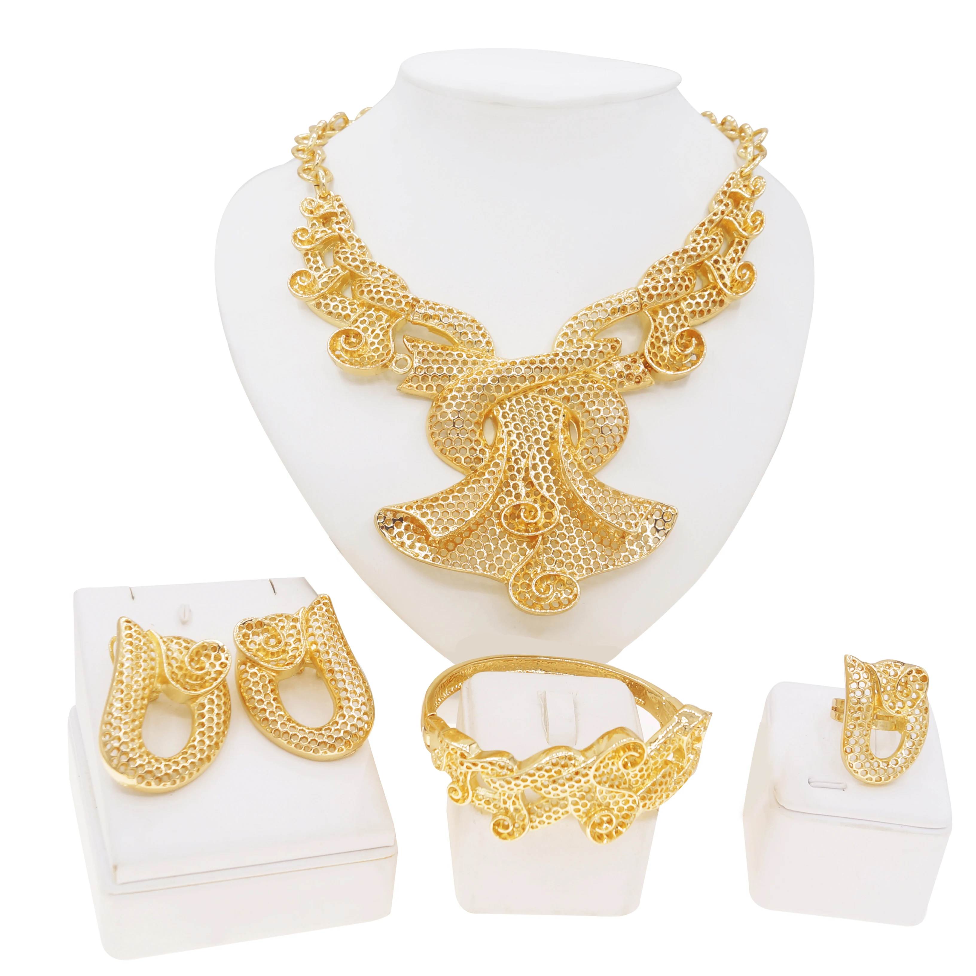 Women's Affordable Luxury Costume Earring Rings Bracelet Necklace Jewellery Set Hoops