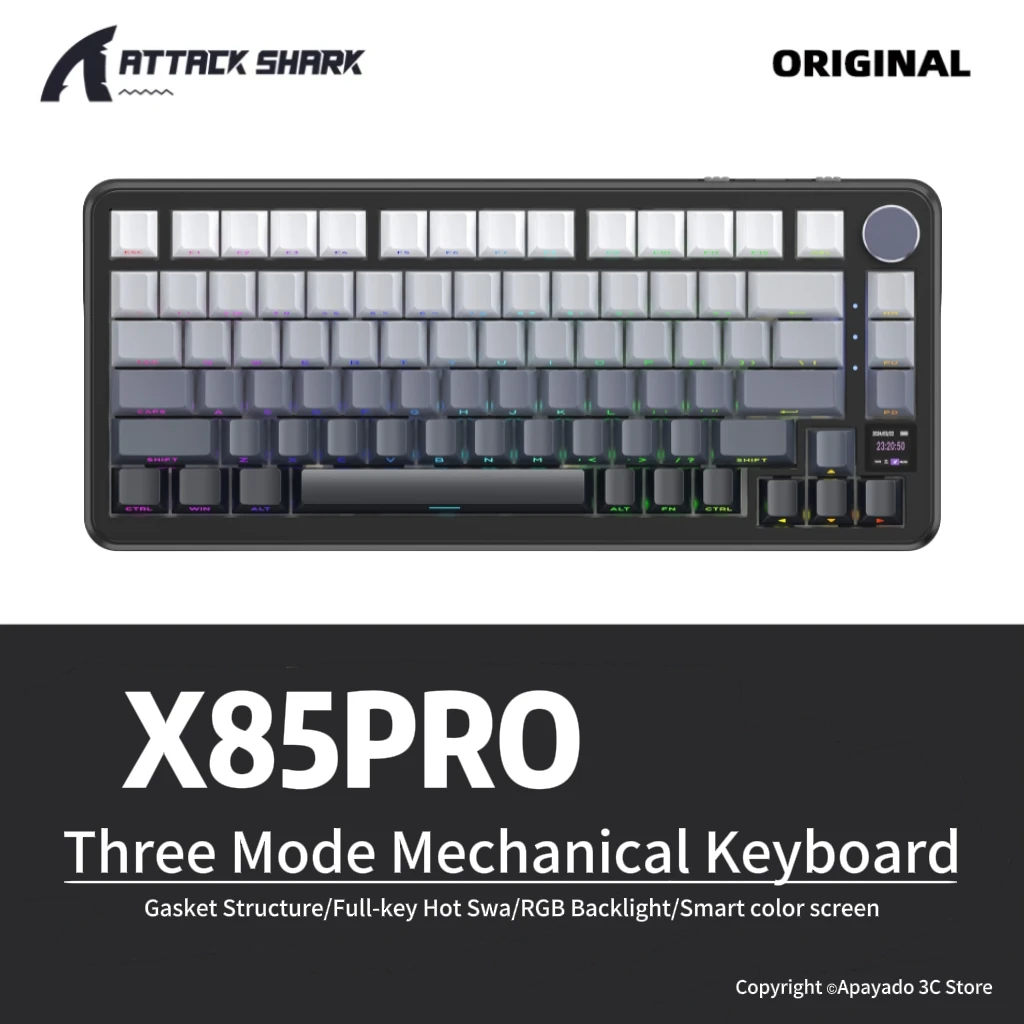 X85Pro ATTACK SHARK Gaming Keyboard Wireless with Screen/Meta Knobs,RGB Hot-Swap Mechanical Keyboard for Gaming