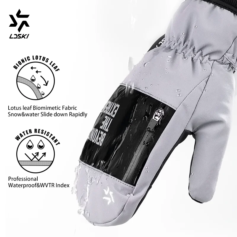 LDSKI guantes de esquí para hombre y mujer, manoplas térmicas impermeables y transpirables con pantalla táctil, accesorios para Snowboard, Invierno