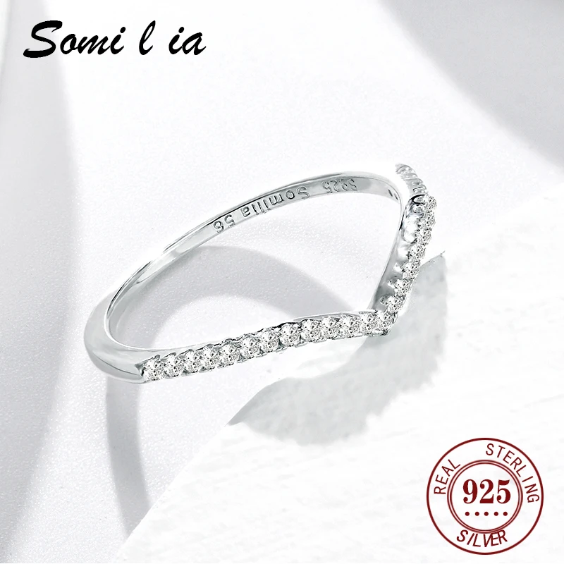 SOMILIA Simple Style 925 Sterling Silver Wedding Ring For Women Mini Zirconia Fine Jewelry 6/7/8/9/10 Size Hot Sale 4002