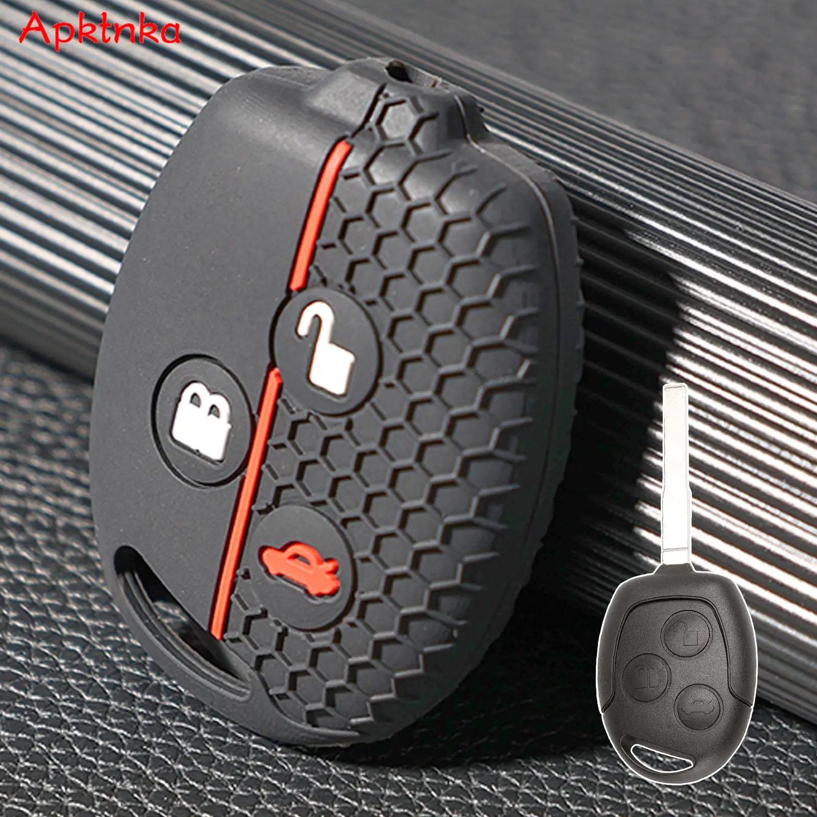 Silicone 3 Button Keyless Entry Key Fob Chain Case Cover Shell Protect For Ford Transit Connect Courier Fiesta Focus Cabriolet