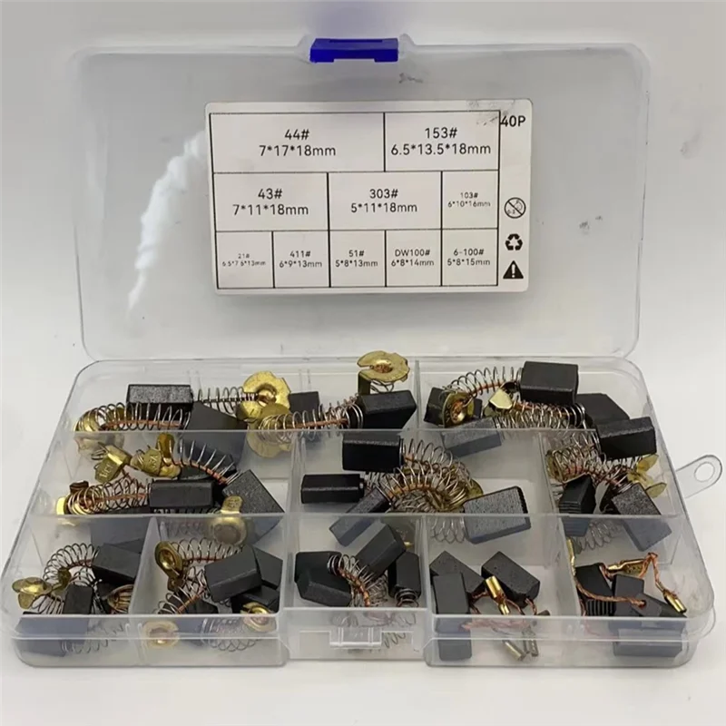 

YLS-40Pcs Variety Set Electric Motor Carbon Brushes, 10 Models For Fixing Power Tools