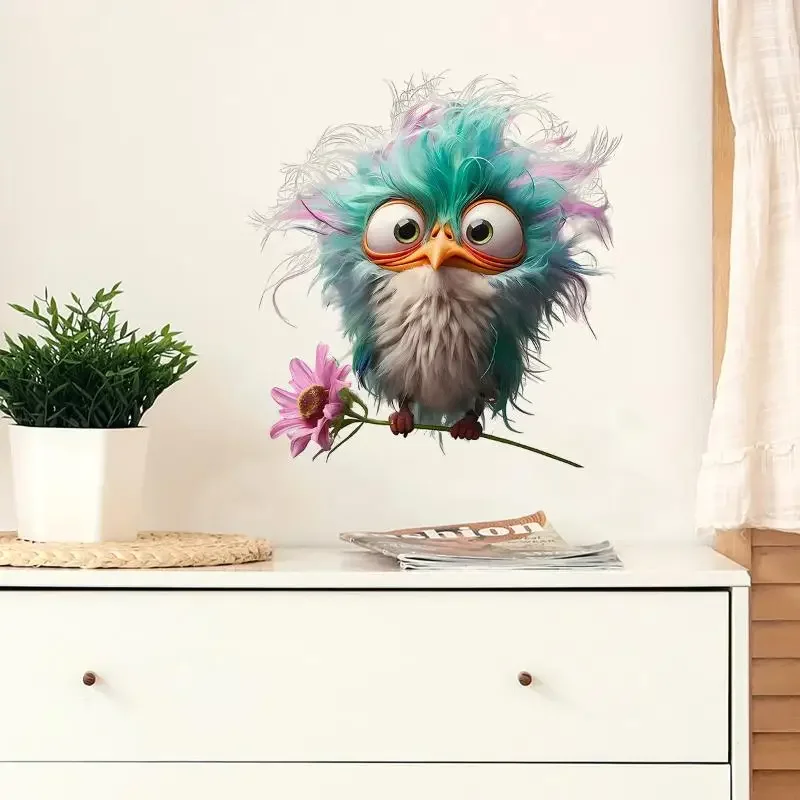 สติ๊กเกอร์ติดผนังห้องน้ำนกบ้าและตลกสติ๊กเกอร์ติดผนังตกแต่งตู้เย็นสติ๊กเกอร์รถผนังสดใสสำหรับบ้าน